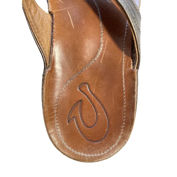 OluKai Kumu Full Grain Leather Sandals Flip Flops Thong Slip On Metallic Bronze - Picture 8 of 9
